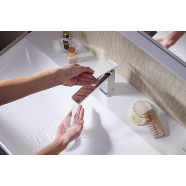 Смеситель для раковины hansgrohe Tecturis E 110 CoolStart, EcoSmart+, с донным клапаном, 73014000, хром