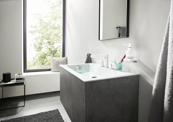 Смеситель для раковины Hansgrohe Finoris 110, со сливным клапаном Push-Open, матовый белый, 76033700