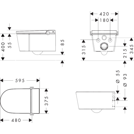 Подвесной унитаз-биде hansgrohe LavaPura Element S с полным комплектом AquaHelix Flush, SmartClean, HygieneEffect, 63021450, белый