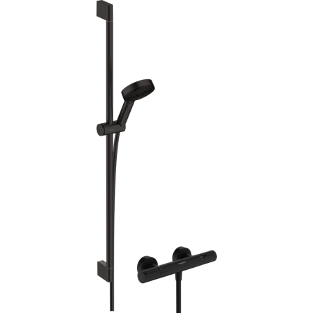 Душевой набор hansgrohe Pulsify Select S 105 3jet Relaxation EcoSmart с термостатом Ecostat Element и душевой штангой 90 см, 24271670, матовый черный