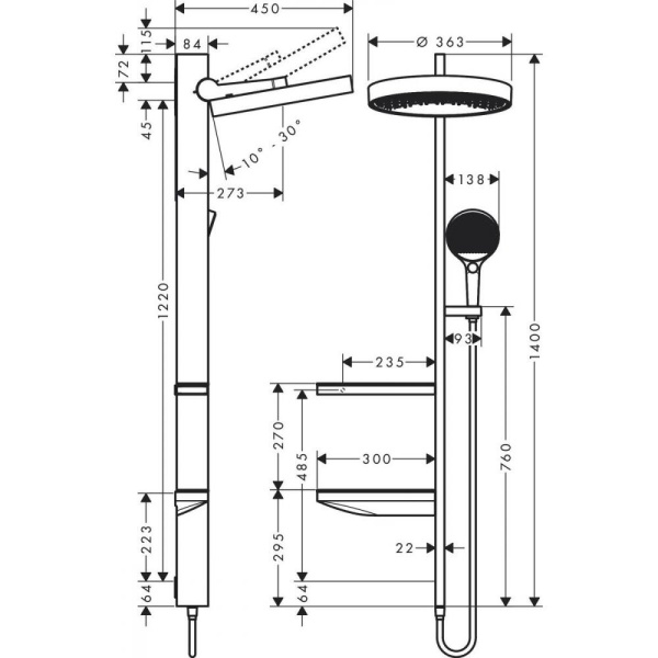 Душевая система hansgrohe Rainfinity Showerpipe 360 1jet 26842700, матовый белый