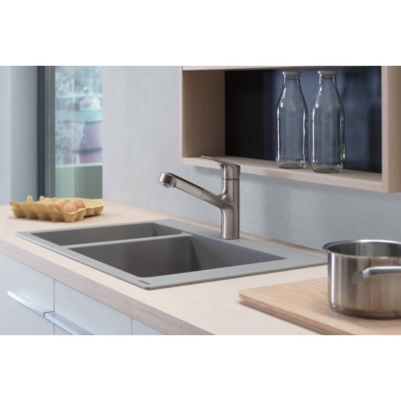 Смеситель для кухонной мойки hansgrohe Focus M43 150, с вытяжным изливом 71842800, под сталь