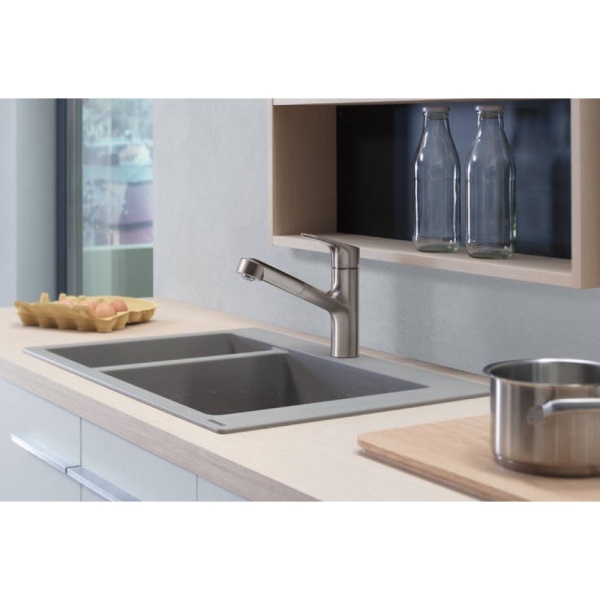 Смеситель для кухонной мойки hansgrohe Focus M43 150, с вытяжным изливом 71842800, под сталь