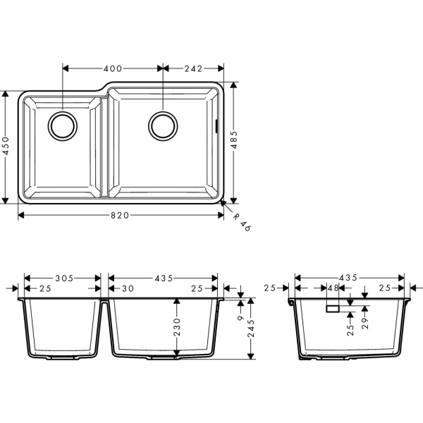 Кухонная мойка hansgrohe S51 S510-U760 интегрированная, с двумя чашами 305/435 43436290, серый камень