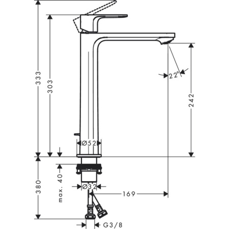 Смеситель для раковины hansgrohe Rebris E 240 CoolStart, со сливным гарнитуром 72581670, матовый черный