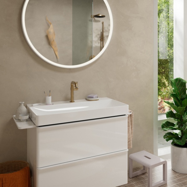 Смеситель для раковины hansgrohe Tecturis S 150 Fine CoolStart, EcoSmart+, со сливным клапаном Push-Open, 73340140, шлифованная бронза