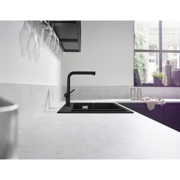 Кухонный смеситель однорычажный, 270, с вытяжным изливом, 1jet Hansgrohe 72808670, матовый черный
