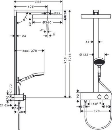 HG Rainfinity Showerpipe 360 1jet с термостатом ShowerTablet 350, хром