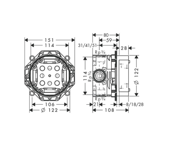 Комплект смеситель для душа и скрытая часть Hansgrohe 71765340S Talis E черный