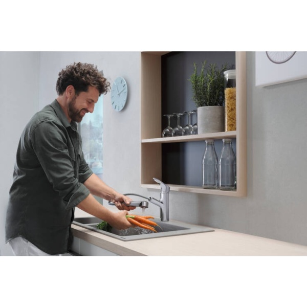 Смеситель для кухонной мойки hansgrohe Focus M43 150, с вытяжным изливом, 71842000, хром