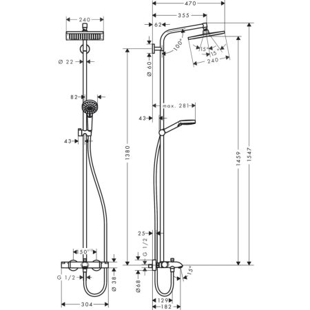 Душевая система hansgrohe Crometta E 240 1jet с термостатом для ванны 27298000-DP, хром (ПОВРЕЖДЕНА УПАКОВКА)