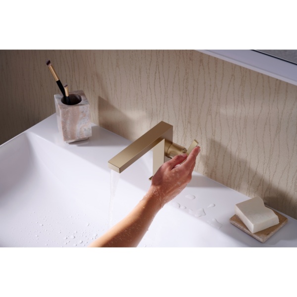 Смеситель для раковины hansgrohe Tecturis E 110 Fine CoolStart, EcoSmart+, с донным клапаном, 73023140, шлифованная бронза