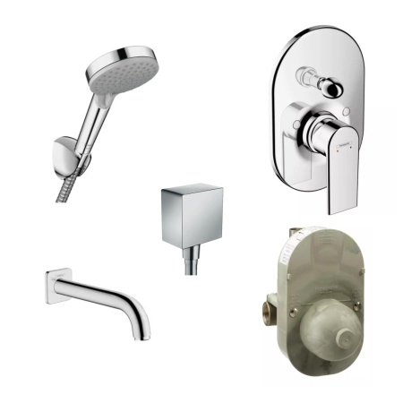 Готовый набор для ванны скрытого монтажа hansgrohe Vernis Shape с ручным душем HG-PR93, хром