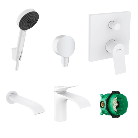 Готовый набор для ванны скрытого монтажа hansgrohe Vivenis с ручным душем Pulsify и смесителем для раковины HG-PR51, матовый белый