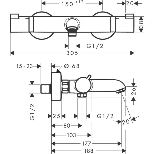 Термостат для ванны hansgrohe Ecostat Comfort, ВМ 13114670, матовый черный