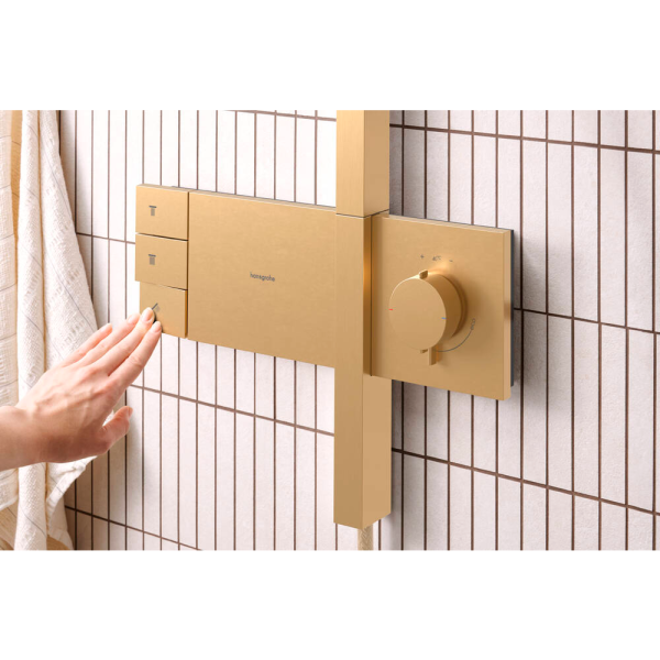 Душевая система hansgrohe Raindance Alive S Showerpipe 300 2jet с термостатом ShowerSelect Comfort, 24595140, шлифованная бронза