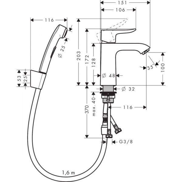 Смеситель hansgrohe Metris для раковины с гигиеническим душем 31285000, хром