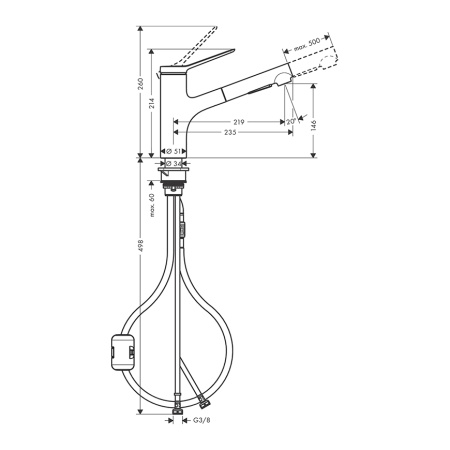 Hansgrohe Zesis M33 Кухонный смеситель 150 2jet с вытяжным душем хром 74800000