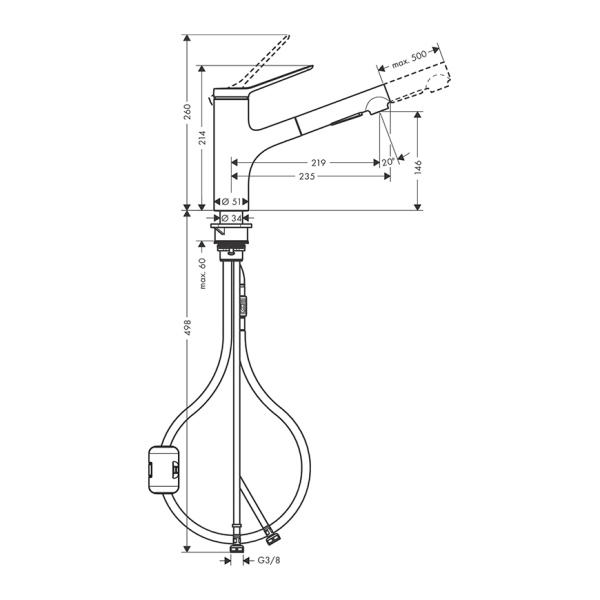 Hansgrohe Zesis M33 Кухонный смеситель 150 2jet с вытяжным душем хром 74800000