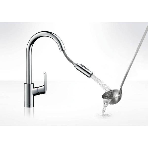 Смеситель hansgrohe Focus для кухонной мойки с выдвижным душем 31815000, хром