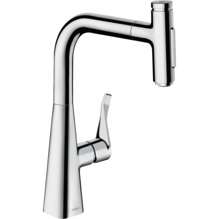 Кухонный смеситель Hansgrohe Metris Select M71 однорычажный, 240, с вытяжным душем, 2jet, sBox 73817000, хром