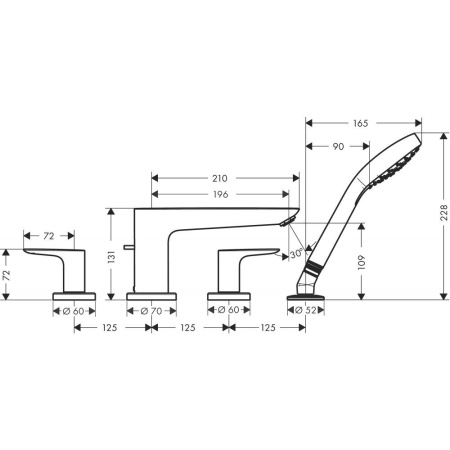 Смеситель hansgrohe Talis E на край ванны, на 4 отверстия 71748140, шлифованная бронза
