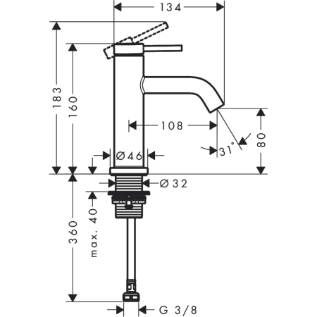 Cмеситель для раковины hansgrohe Tecturis S 80, EcoSmart+, для холодной воды, 73313000, хром