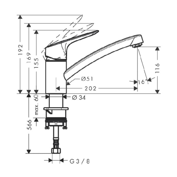 Hansgrohe MySport Кухонный смеситель однорычажный S 1jet нержавеющая сталь 13860800