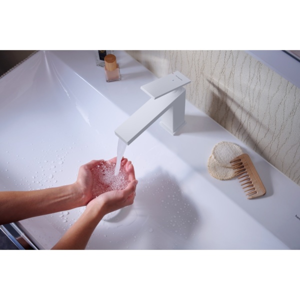 Смеситель для раковины hansgrohe Tecturis E 110 CoolStart, EcoSmart+, 73012700, матовый белый