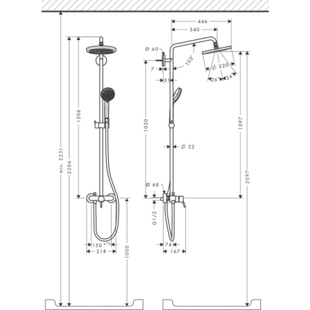 Душевая система hansgrohe Croma 220 1jet со смесителем для душа 27222000, хром