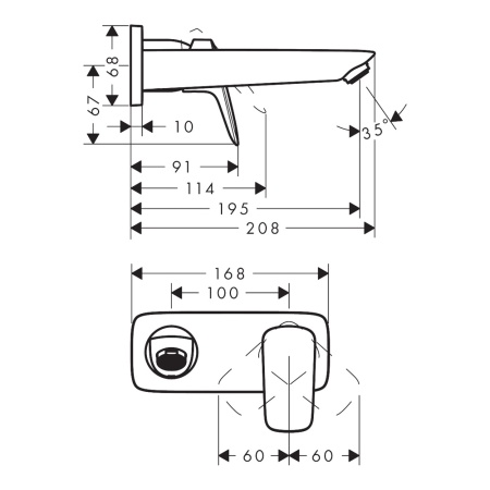 Hansgrohe Logis Смеситель для раковины скрытого монтажа 195 см черный матовый 71220670