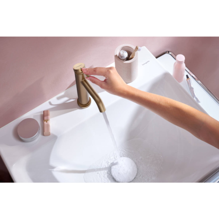 Cмеситель для раковины hansgrohe Tecturis S 110 CoolStart, EcoSmart+, с донным клапаном, 73314140, шлифованная бронза