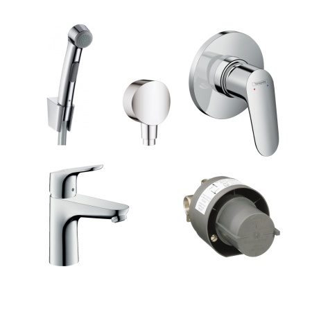 Готовый набор для гигиенического душа скрытого монтажа hansgrohe Focus со смесителем для раковины HG-PR79, хром
