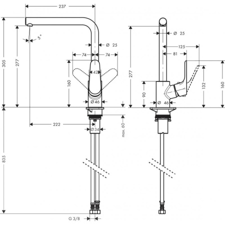 Кухонный смеситель hansgrohe Focus 280 31817670, матовый черный