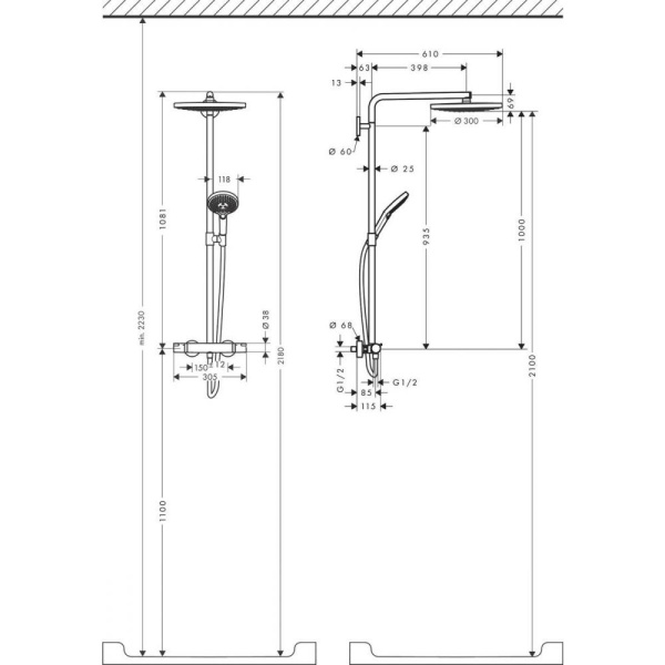 Душевая система hansgrohe Raindance Select S S300 2jet Showerpipe с термостатом 27133000, хром