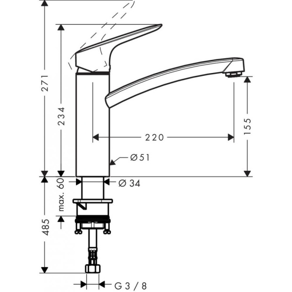 Смеситель hansgrohe Logis для кухонной мойки 71832000, хром