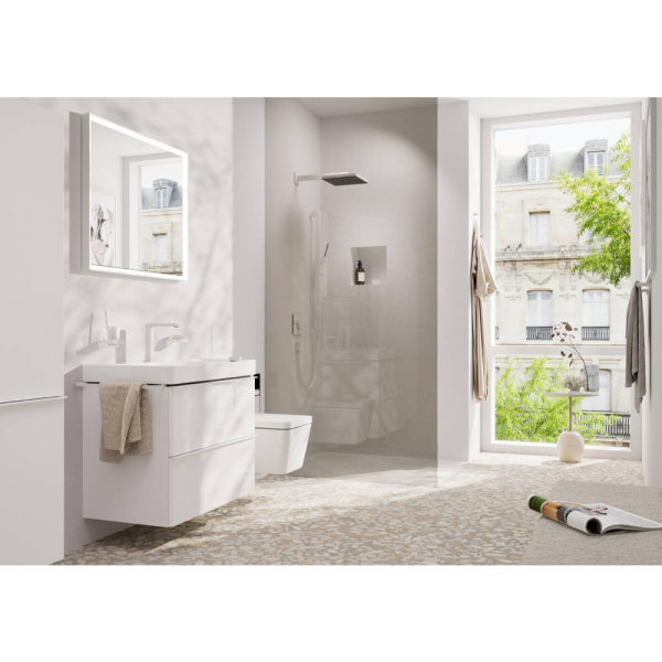 Смеситель для раковины hansgrohe Tecturis E 150 CoolStart EcoSmart+, с донным клапаном, 73053700, матовый белый
