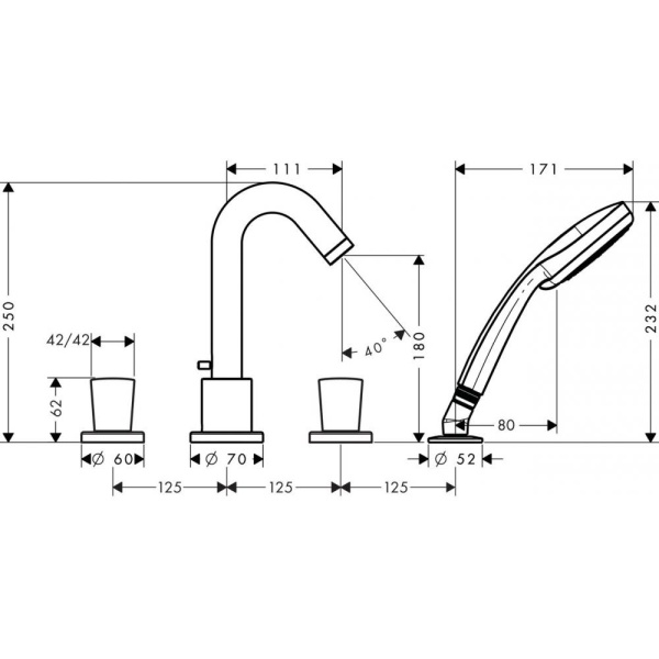 Смеситель hansgrohe Logis на борт ванны 71314000, хром