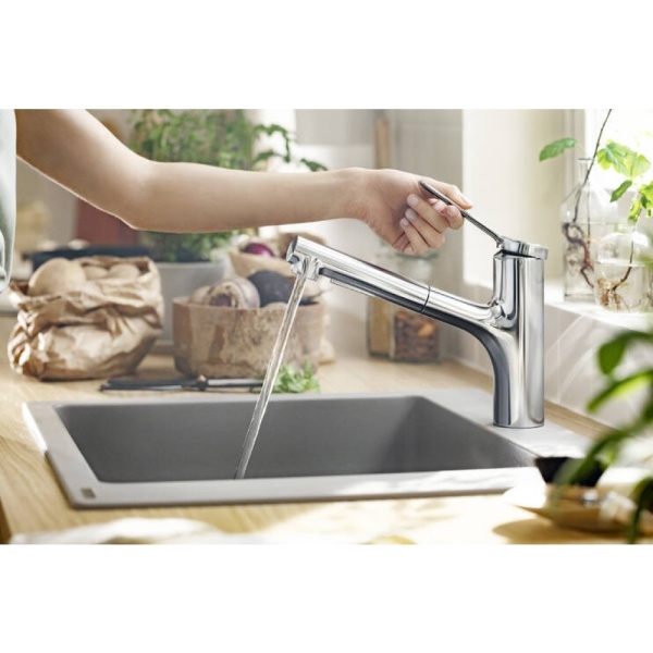 Смеситель для кухонной мойки hansgrohe Zesis M33 150, с вытяжным душем 2jet 74810000, хром