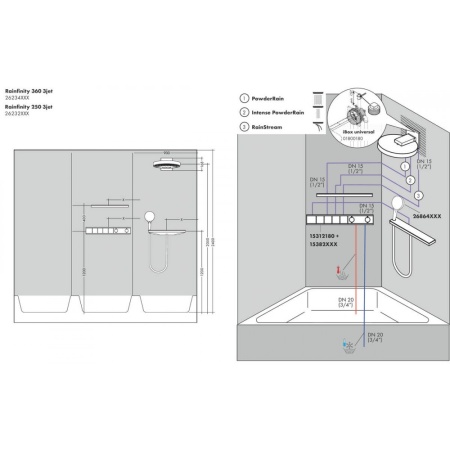 Верхний душ hansgrohe Rainfinity 360 3jet с настенным разъемом 26234000, хром