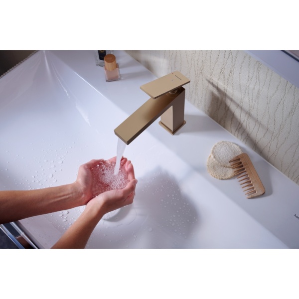 Смеситель для раковины hansgrohe Tecturis E 110 CoolStart, EcoSmart+, 73012140, шлифованная бронза