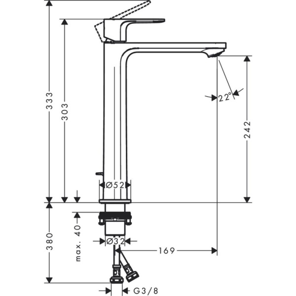 Смеситель для раковины hansgrohe Rebris S 240 CoolStart, со сливным гарнитуром 72580670, матовый черный