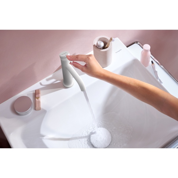 Cмеситель для раковины hansgrohe Tecturis S 110 CoolStart, EcoSmart+, с донным клапаном, 73314700, матовый белый