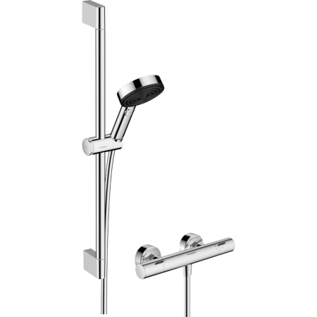Душевой набор hansgrohe Pulsify Select S 105 3jet Relaxation EcoSmart с термостатом Ecostat Fine и душевой штангой 65 см, 24262000, хром