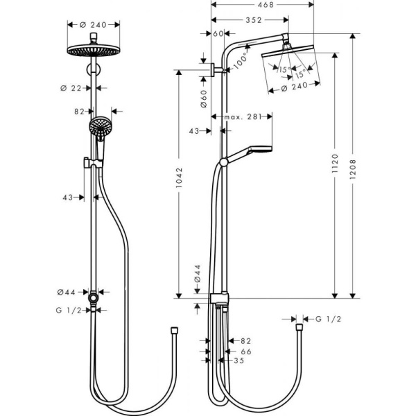 Душевая система hansgrohe Crometta S 240 1jet Showerpipe Rеno 27270000, хром