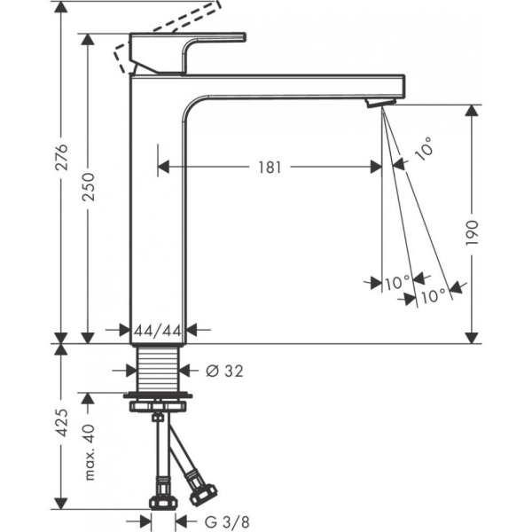 Смеситель для раковины 190, без сливной гарнитуры Vernis Shape Hansgrohe 71591000, хром