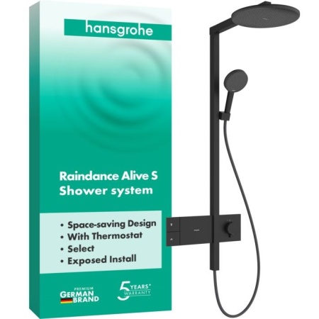Душевая стойка Hansgrohe Raindance Alive S Showerpipe 300 24582670 матовый черный