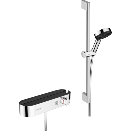 Термостат для душа hansgrohe ShowerTablet Select 400 с душевым гарнитуром Pulsify S и полочкой 24260000, хром