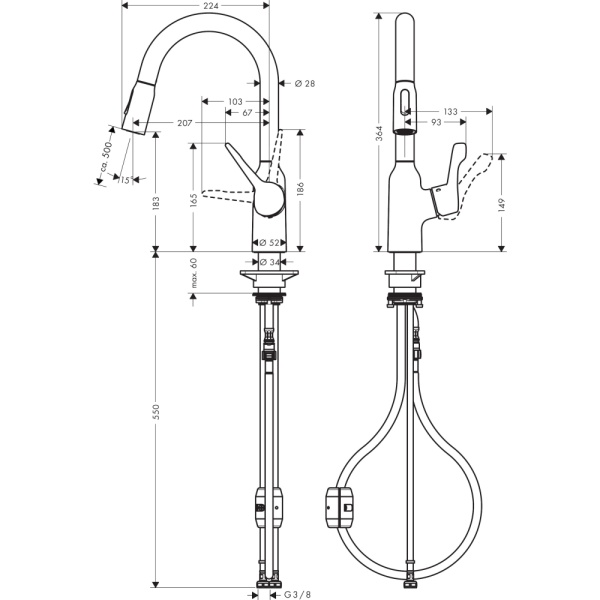 Смеситель для кухонной мойки hansgrohe Focus M43 180, с вытяжным душем 2jet 71811000, хром