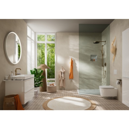 Смеситель для раковины hansgrohe Tecturis S 150 Fine CoolStart, EcoSmart+, со сливным клапаном Push-Open, 73340140, шлифованная бронза